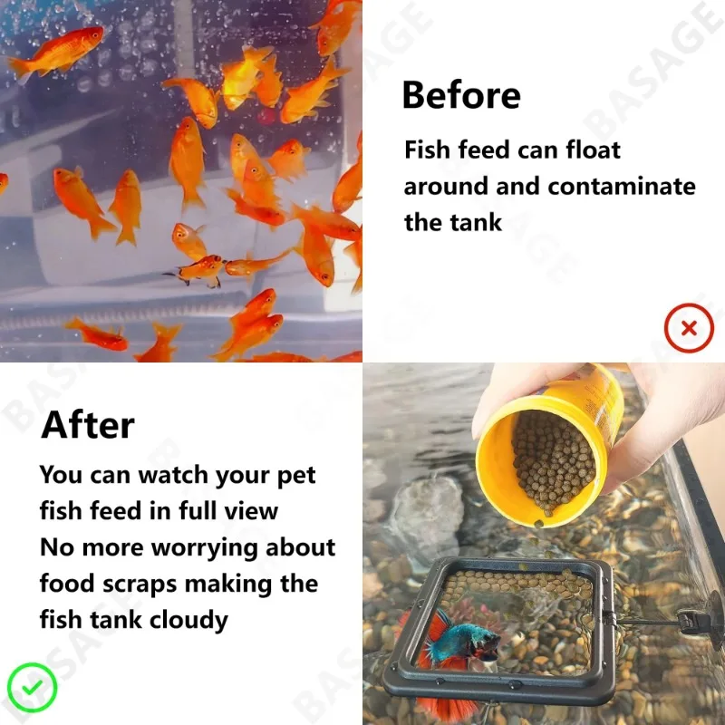 Aquarium Feeding Ring Fish Tank Station Floating Food Tray Feeder Square Circle Accessory Fish Foods Feeder Suction Cup Black - Image 5