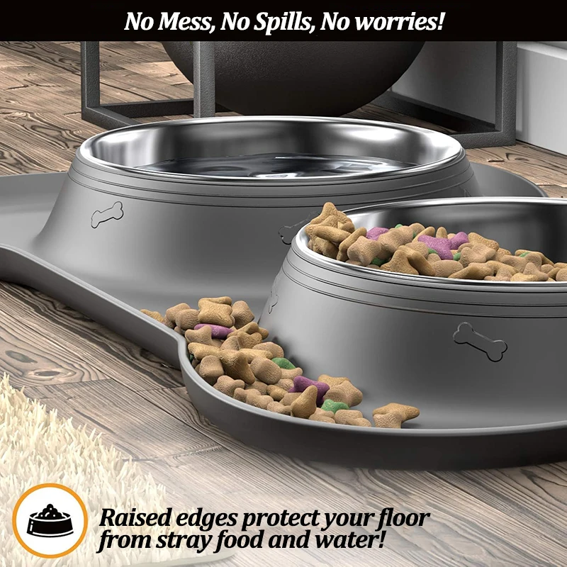 Stainless Steel Pet Dog Feeder Silicone Anti-spill Cats Dog Double Bowl Pet Feeding Drinking Water Bowls Dog Food Dispenser - Image 3