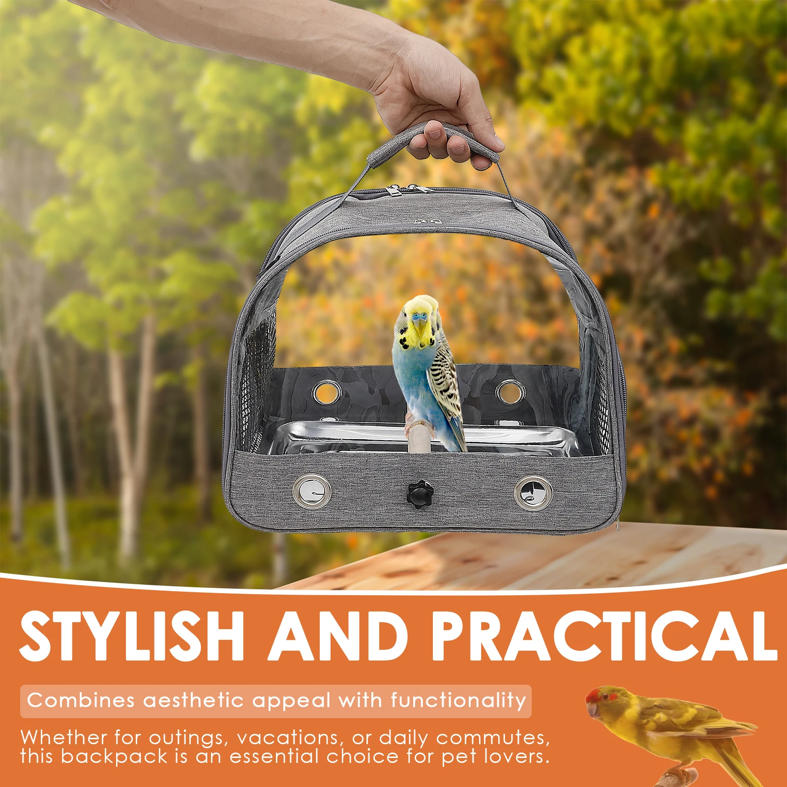 Portable Bird Travel Carrier Breathable Cockatiels Cage with Standing Perch and Tray Multi-functional Outdoor Pet Accessories - Image 6