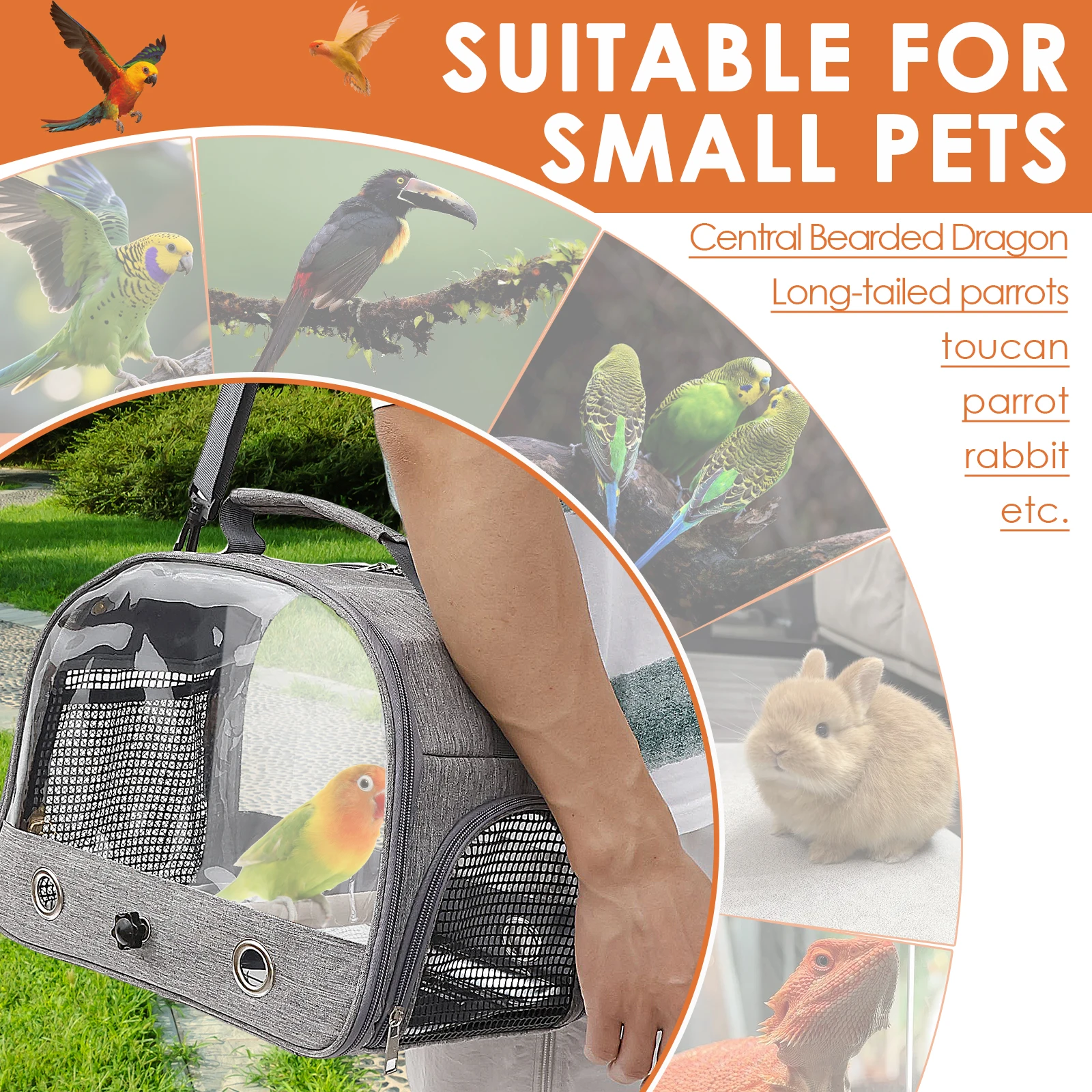 Portable Bird Travel Carrier Breathable Cockatiels Cage with Standing Perch and Tray Multi-functional Outdoor Pet Accessories - Image 4