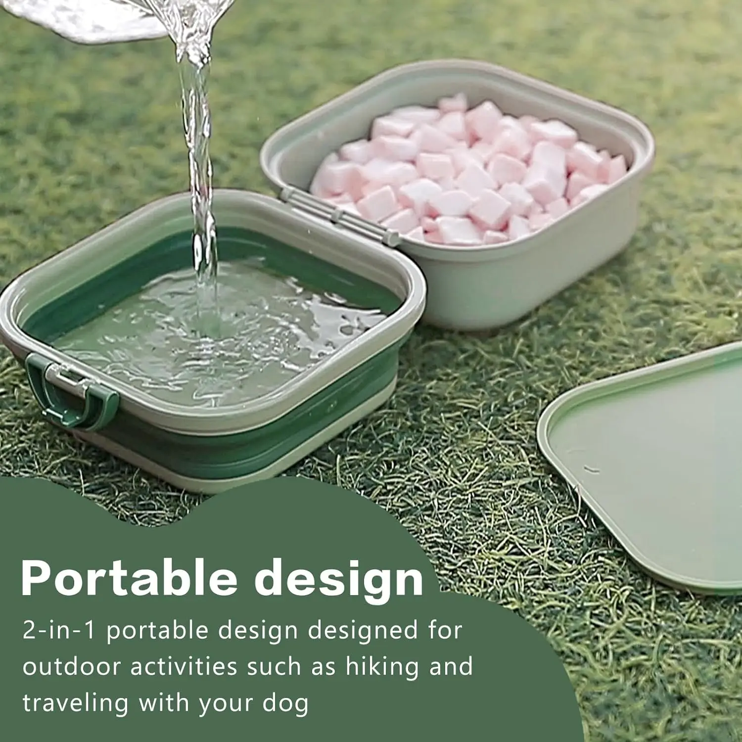 Collapsible Dog Water Bowl, Portable Dog Bowl for Traveling, 2-in-1 Pet Food and Water Feeder - Travel Dog Bowls with Lid for Wa - Image 3
