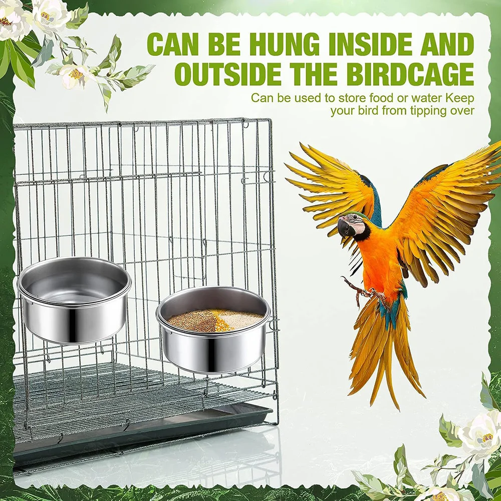 Stainless Steel Bird Bowls Safe Cage Hanging Feeder Bowl Parrot Rabbit Hamster Food Water Feeding Bowl Pet Cage Accessories - Image 2