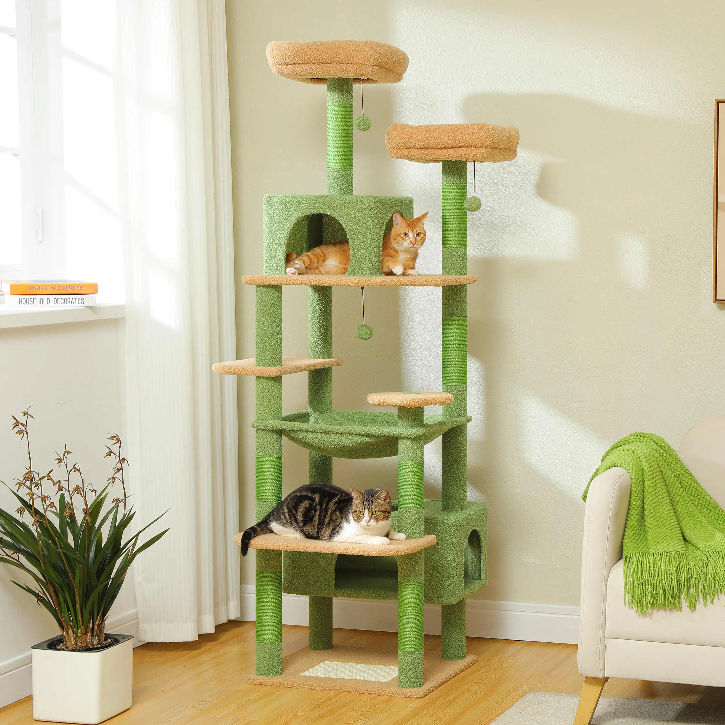 Multi-Level Cat Tree Tower with Scratching Posts&Board, Hammock, Cat Condo, Spacious Top Perch,Dangling Balls for Indoor Cats - Image 6