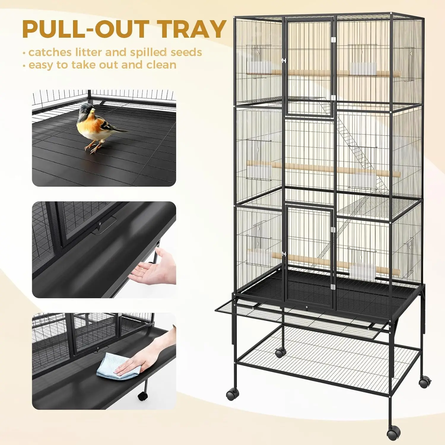 69 Inch Large Bird Cage Bird Cage with Rolling Storage Stands Feed Bowls Wide Tall Parrot Cage For Parakeets Conures Cockatiel - Image 4