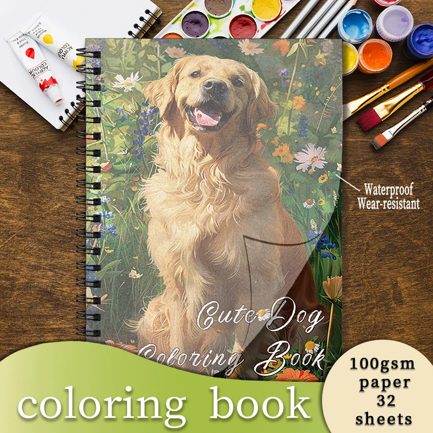 Lively Dogs Adult Coloring Book - 8.3x 11.2 Inch 32 Page Coloring Book - Helps Reduce Stress and Ease Emotions
