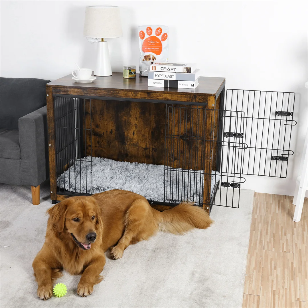 Spacious Dog Cage Furniture End Table Pet Kennel Crate Indoor Wooden Furniture Brown Medium and Large Animal Cage - Image 2