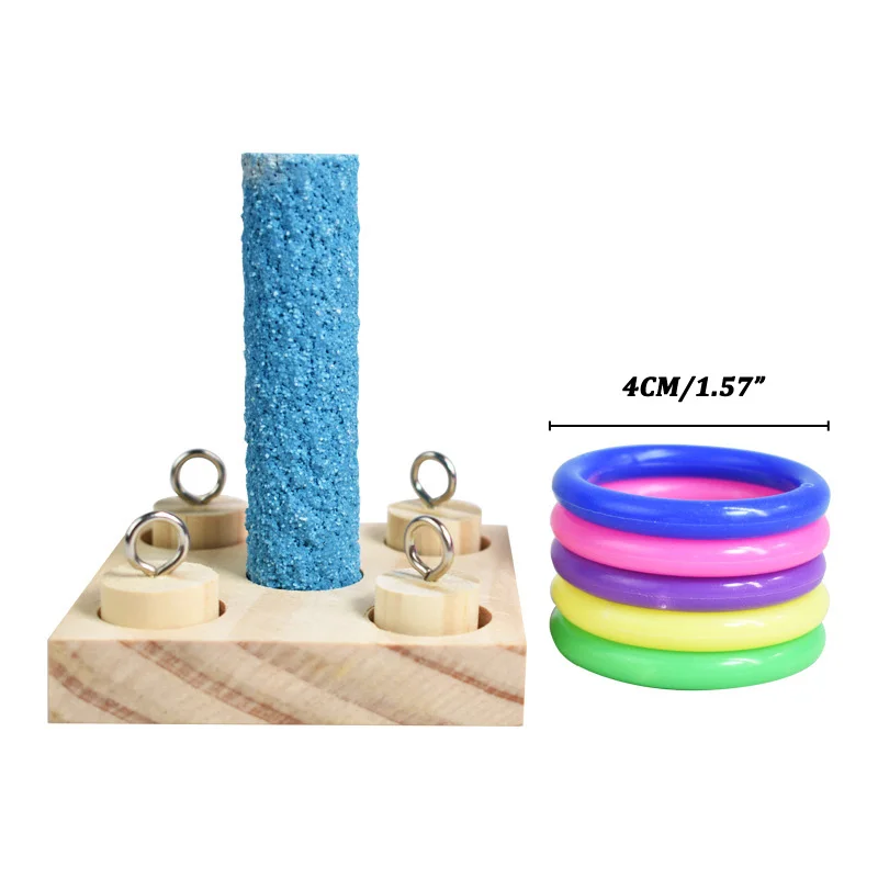 Bird Training Toys Set Wooden Block Puzzle Toys For Parrots Colorful Plastic Rings Intelligence Training Chew Toy Bird Supplies - Image 3