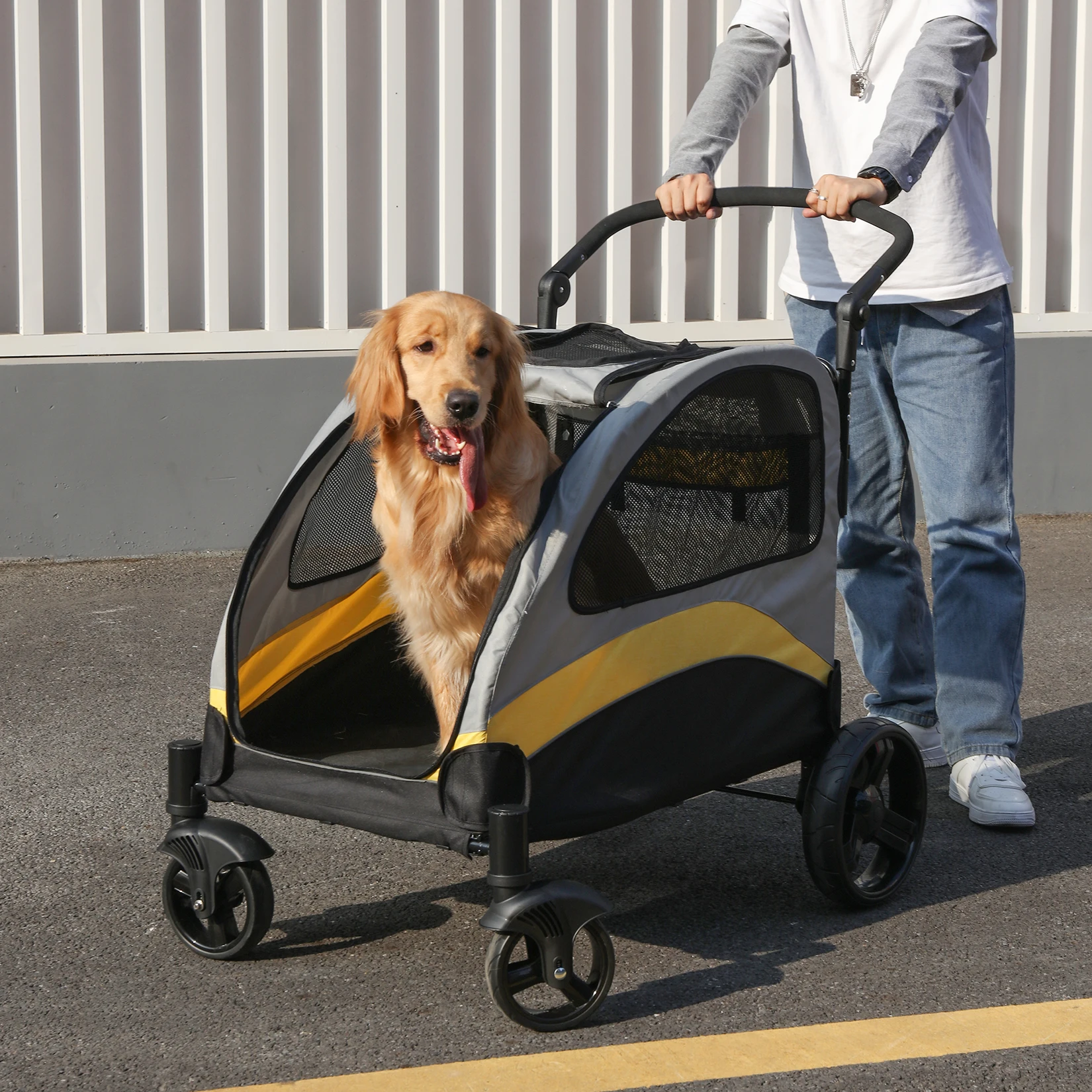 Dog Stroller Ultra-large 4 Wheels Pet Jogger Wagon Foldable Cart Travel Trolley Outdoor Animal Carrier Load Up To 55kg - Image 2