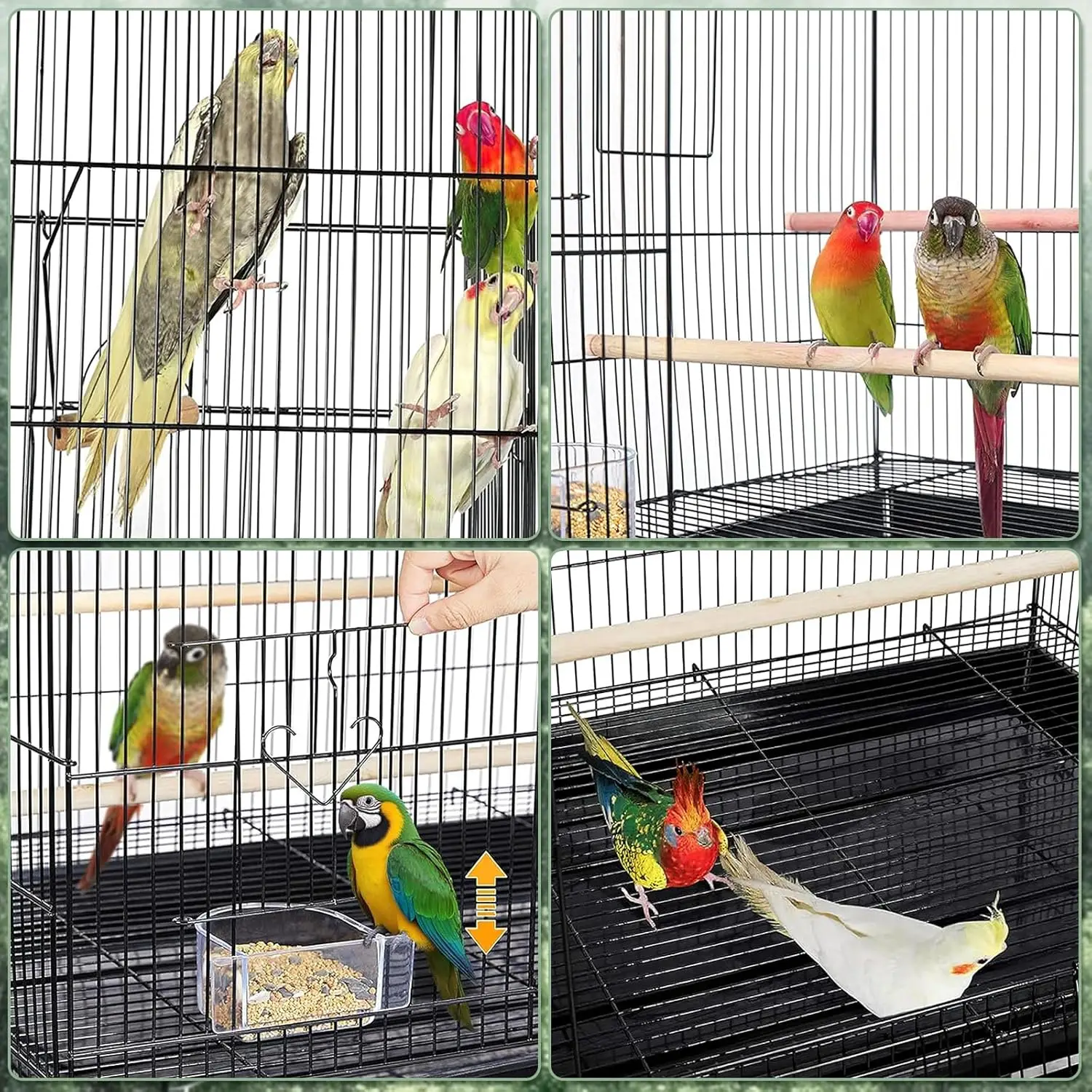 Portable Bird Cage Carrier, Travel Parrot Cage with 2 Perches, 2 Food Bowls and Tray Metal Parakeet Cages for Cockatiels - Image 6