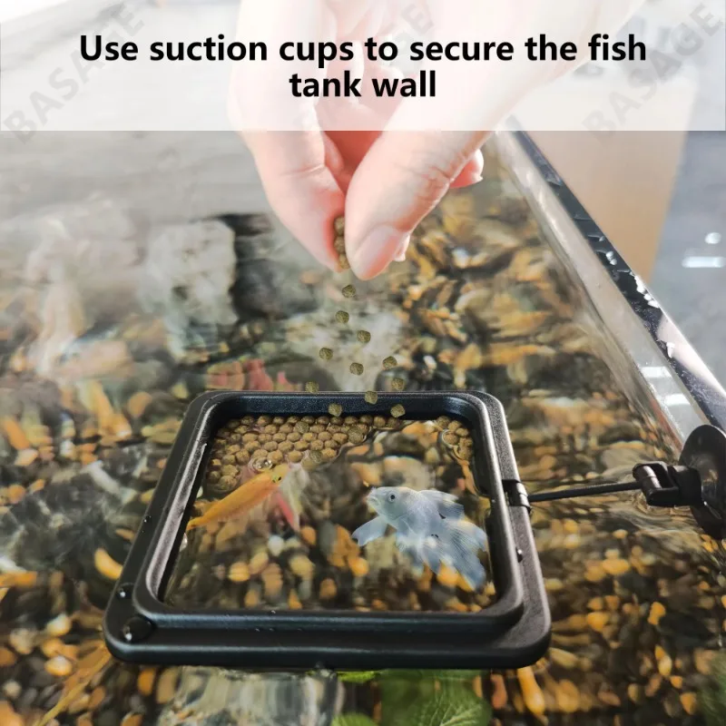 Aquarium Feeding Ring Fish Tank Station Floating Food Tray Feeder Square Circle Accessory Fish Foods Feeder Suction Cup Black - Image 3