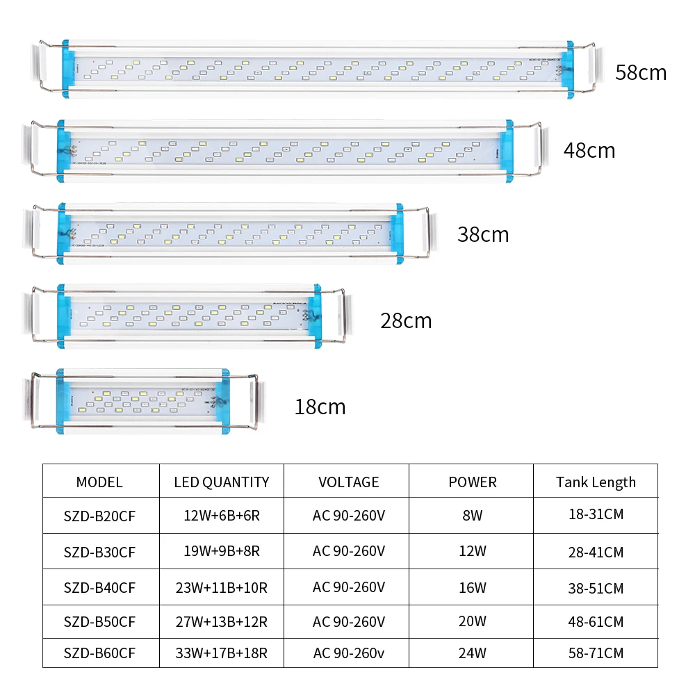 18~70CM Super Bright Lamp LED Aquarium Light For Aquatic Plant Fish Tank Extensible Clip Lamp 90~260V - Image 5