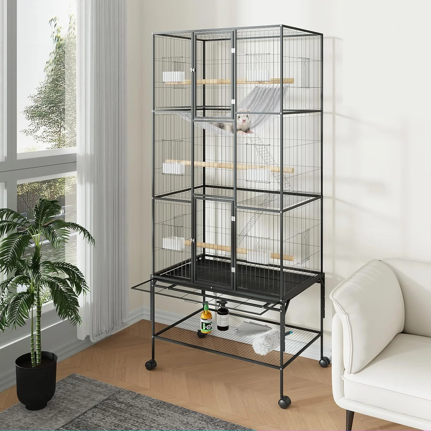 69 Inch Large Bird Cage Bird Cage with Rolling Storage Stands Feed Bowls Wide Tall Parrot Cage For Parakeets Conures Cockatiel - Image 2
