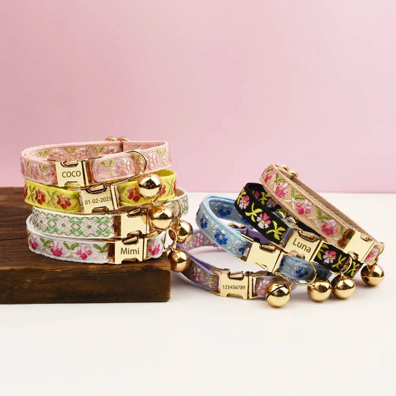 Cute Cat Collar Personalized Cat Collar leash set with Bell Engraving ID Tag Nameplate Kitten Collars Necklace