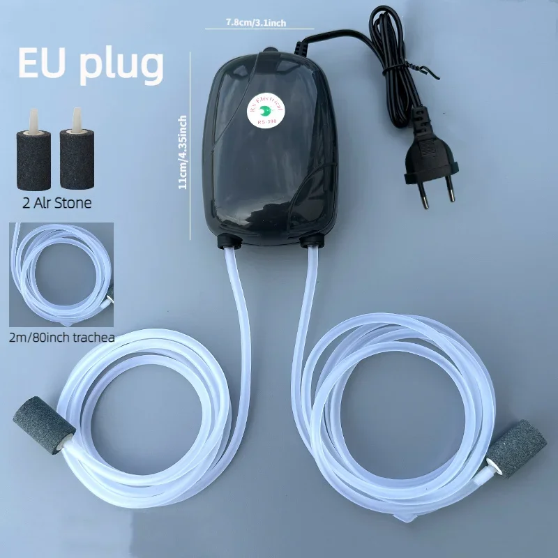 Aquarium Air Pump Fish Tank Mini Compressor Single Double Outlet with Check Valve Tube Aquatic Accessories 220V 3W 5W - Image 2