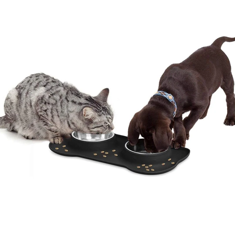 Stainless Steel Pet Dog Feeder Silicone Anti-spill Cats Dog Double Bowl Pet Feeding Drinking Water Bowls Dog Food Dispenser - Image 5