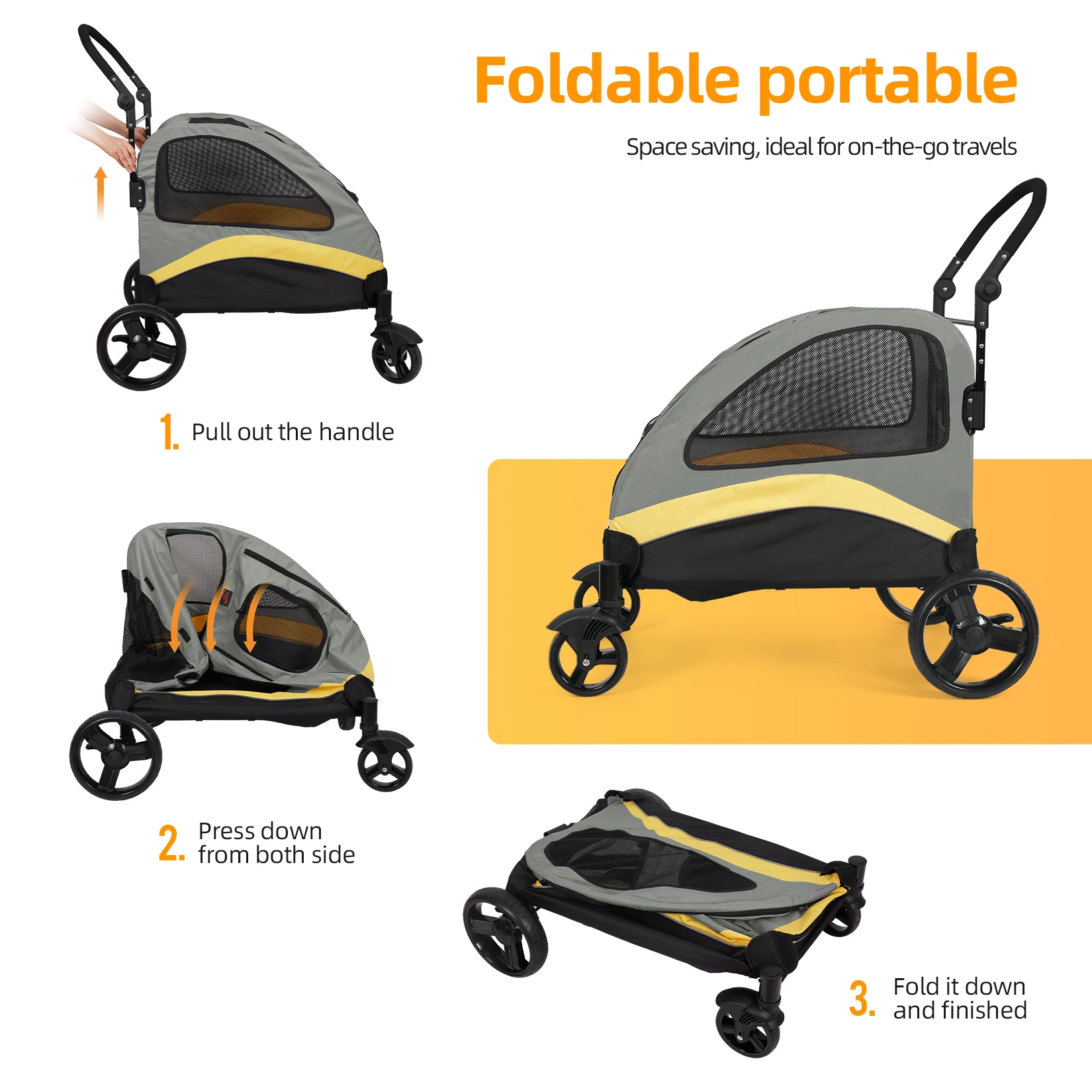 Dog Stroller Ultra-large 4 Wheels Pet Jogger Wagon Foldable Cart Travel Trolley Outdoor Animal Carrier Load Up To 55kg - Image 6
