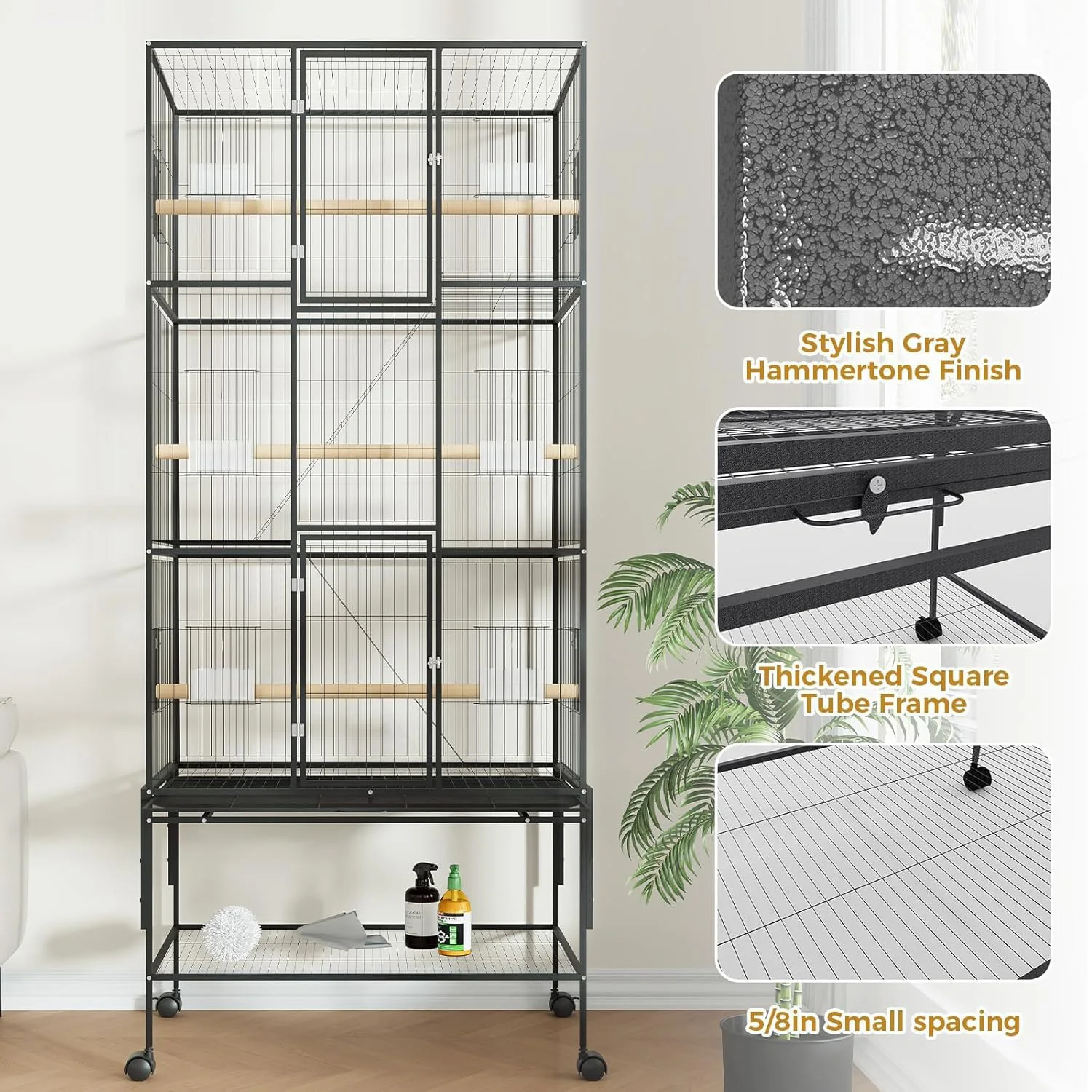 69 Inch Large Bird Cage Bird Cage with Rolling Storage Stands Feed Bowls Wide Tall Parrot Cage For Parakeets Conures Cockatiel - Image 5