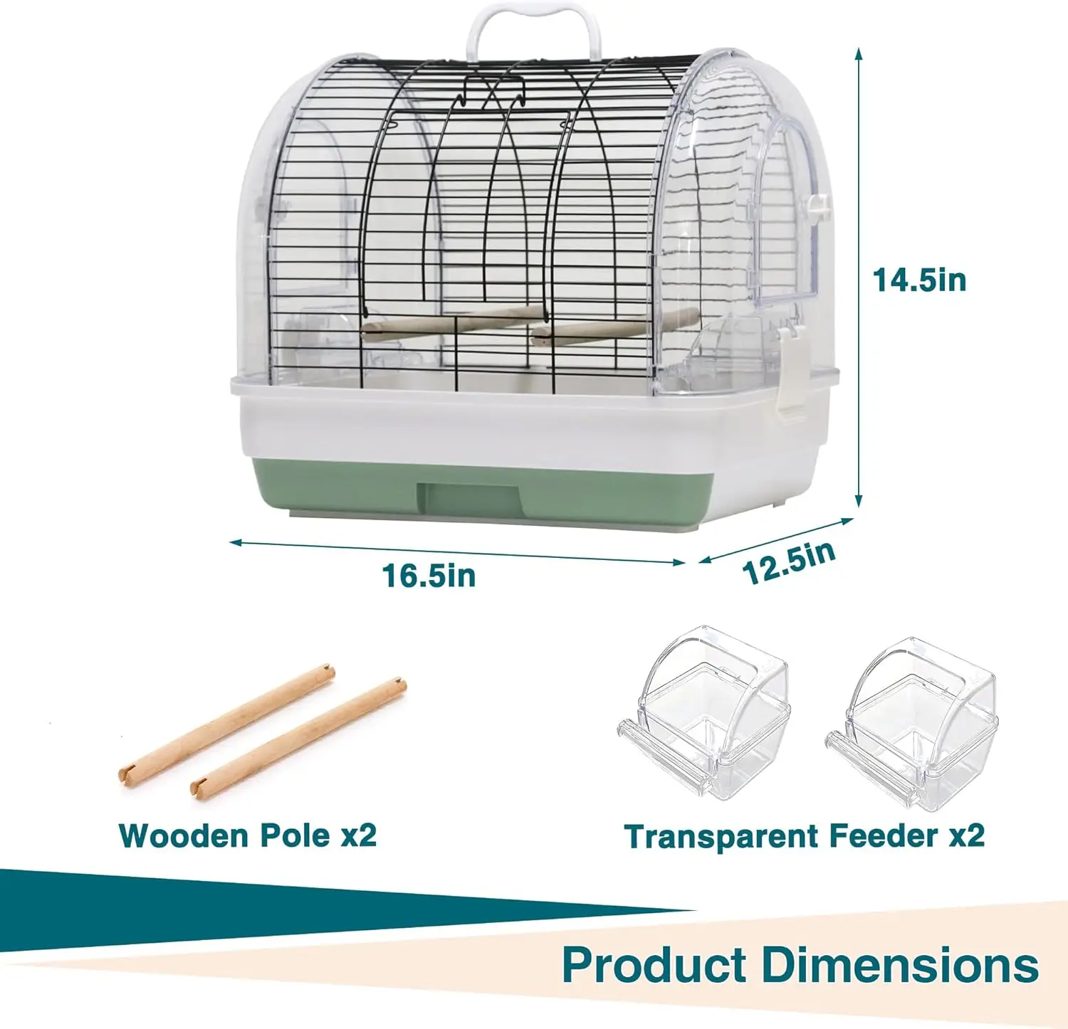 Portable Bird Cage Carrier, Travel Parrot Cage with 2 Perches, 2 Food Bowls and Tray Metal Parakeet Cages for Cockatiels - Image 2