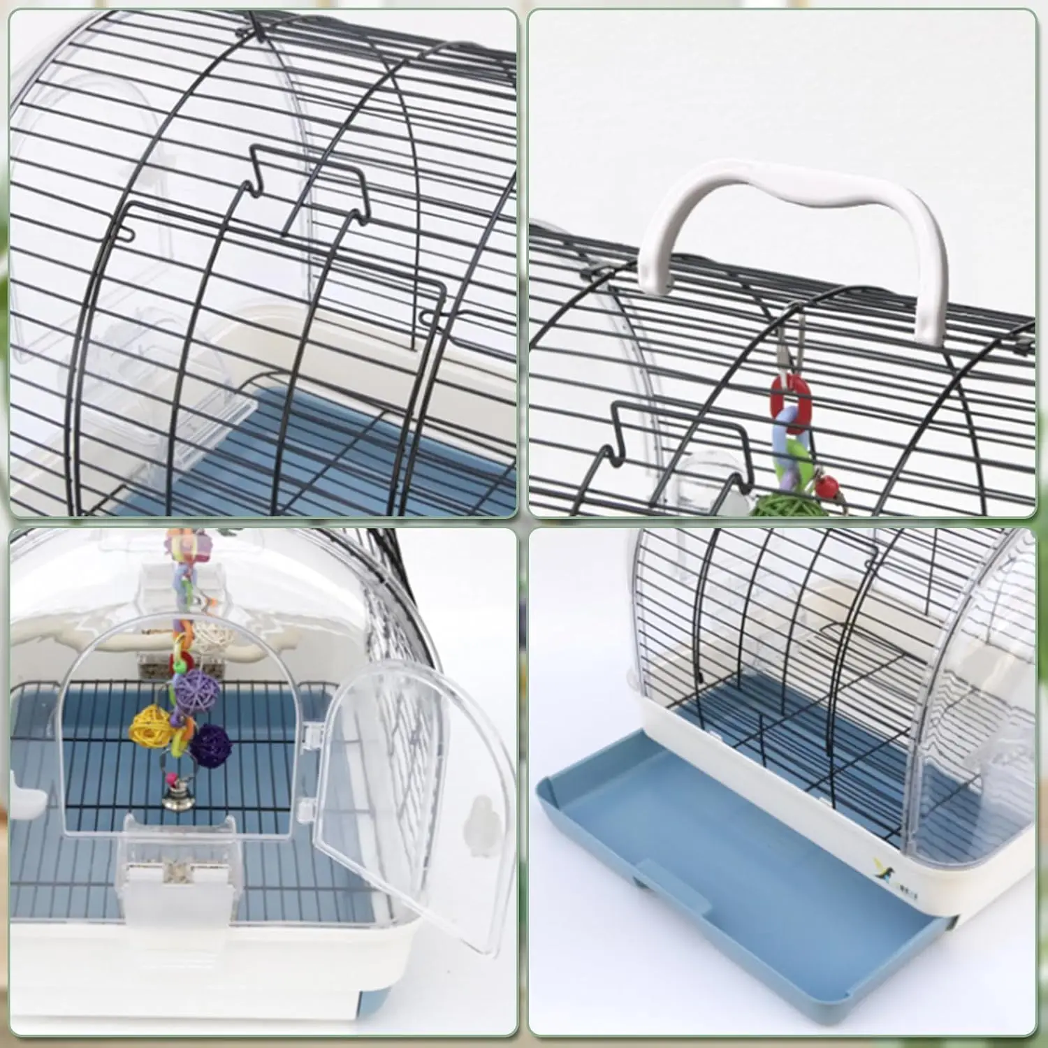 Portable Bird Cage Carrier, Travel Parrot Cage with 2 Perches, 2 Food Bowls and Tray Metal Parakeet Cages for Cockatiels - Image 4