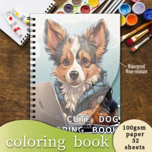Adult Coloring Book - 8.3x 11.2 Inch 32 Pages Cute Dog Coloring Book - Helps Reduce Stress and Ease Emotions