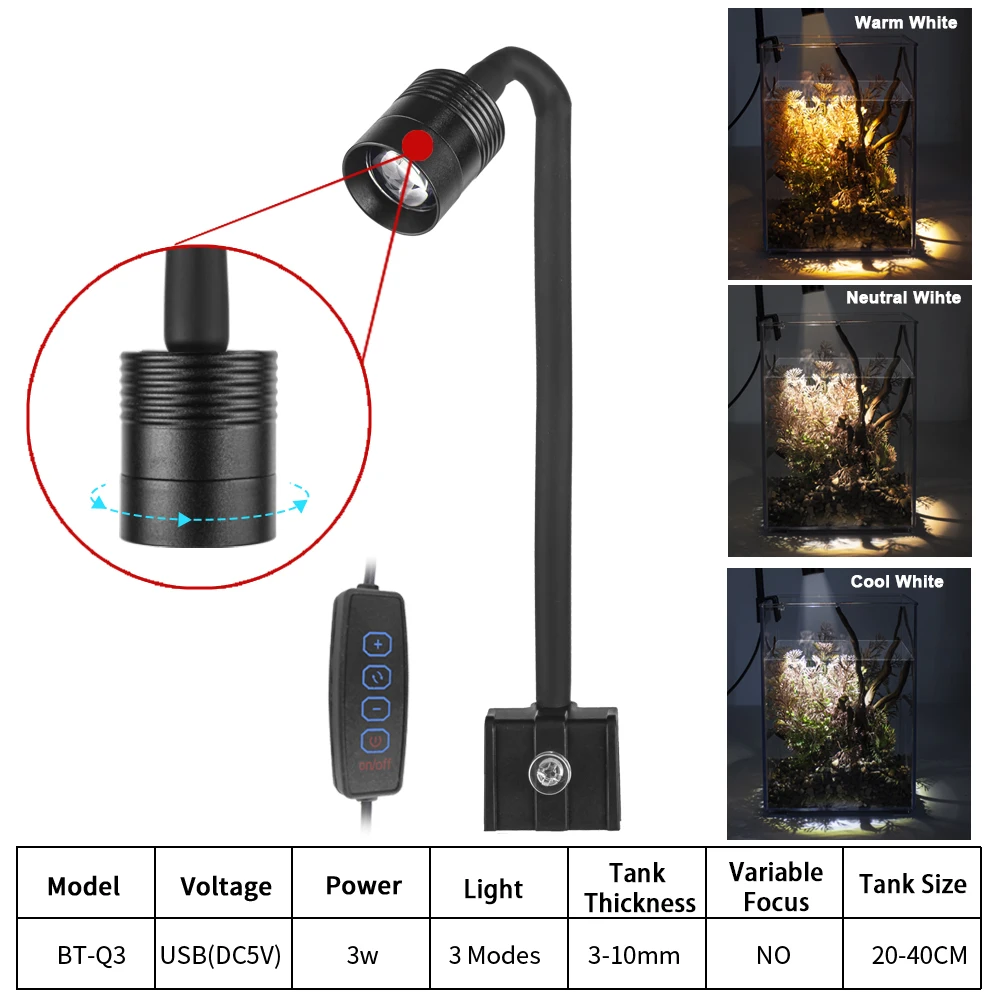 USB Aquarium Light Lighting plants Grow Light Super Slim LED 3W Aquatic Plant Lighting Waterproof Clip-on Lamp For Fish Tank - Image 7