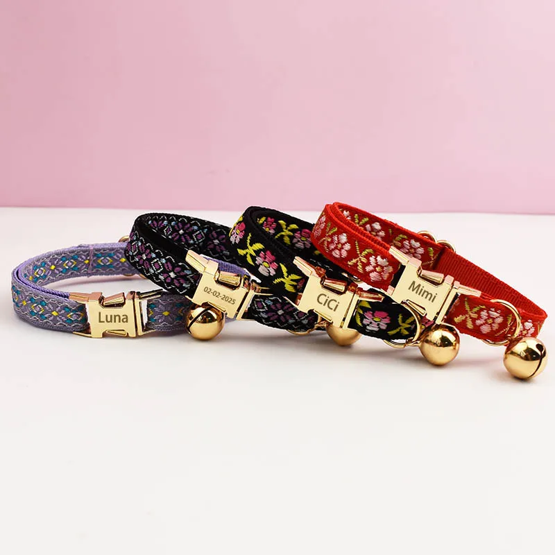 Cute Cat Collar Personalized Cat Collar leash set with Bell Engraving ID Tag Nameplate Kitten Collars Necklace - Image 3