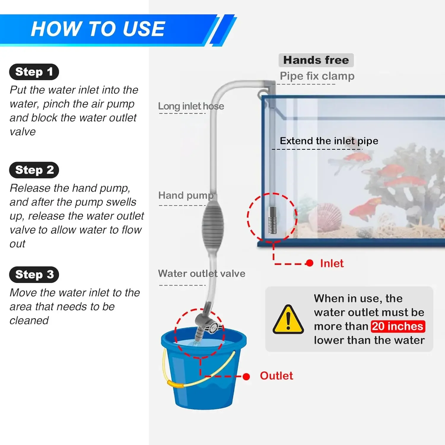 Siphon Pump with Filter Nozzle Fish Tank Water Changer Air Pump Cleaning Accessorie Handheld Aquarium Gravel Cleaner Vacuum Tool - Image 3