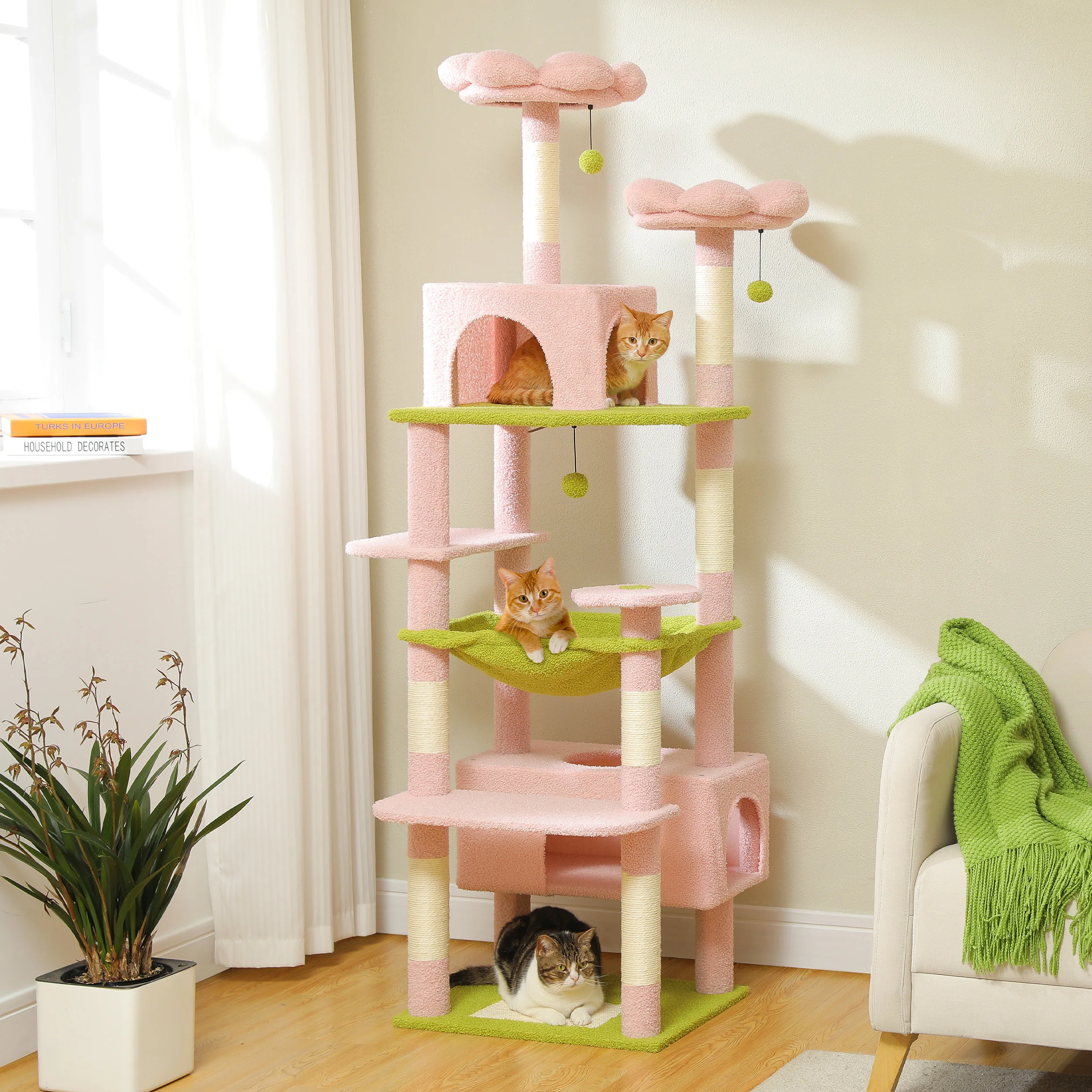 Multi-Level Cat Tree Tower with Scratching Posts&Board, Hammock, Cat Condo, Spacious Top Perch,Dangling Balls for Indoor Cats - Image 5