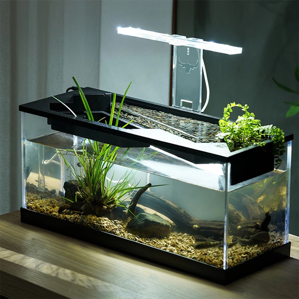 Desktop Fish Tanks High Transparency Acrylic Rectangular for Shrimp Small Fish Guppy Room&Office Desktop Decor with Pump + Light
