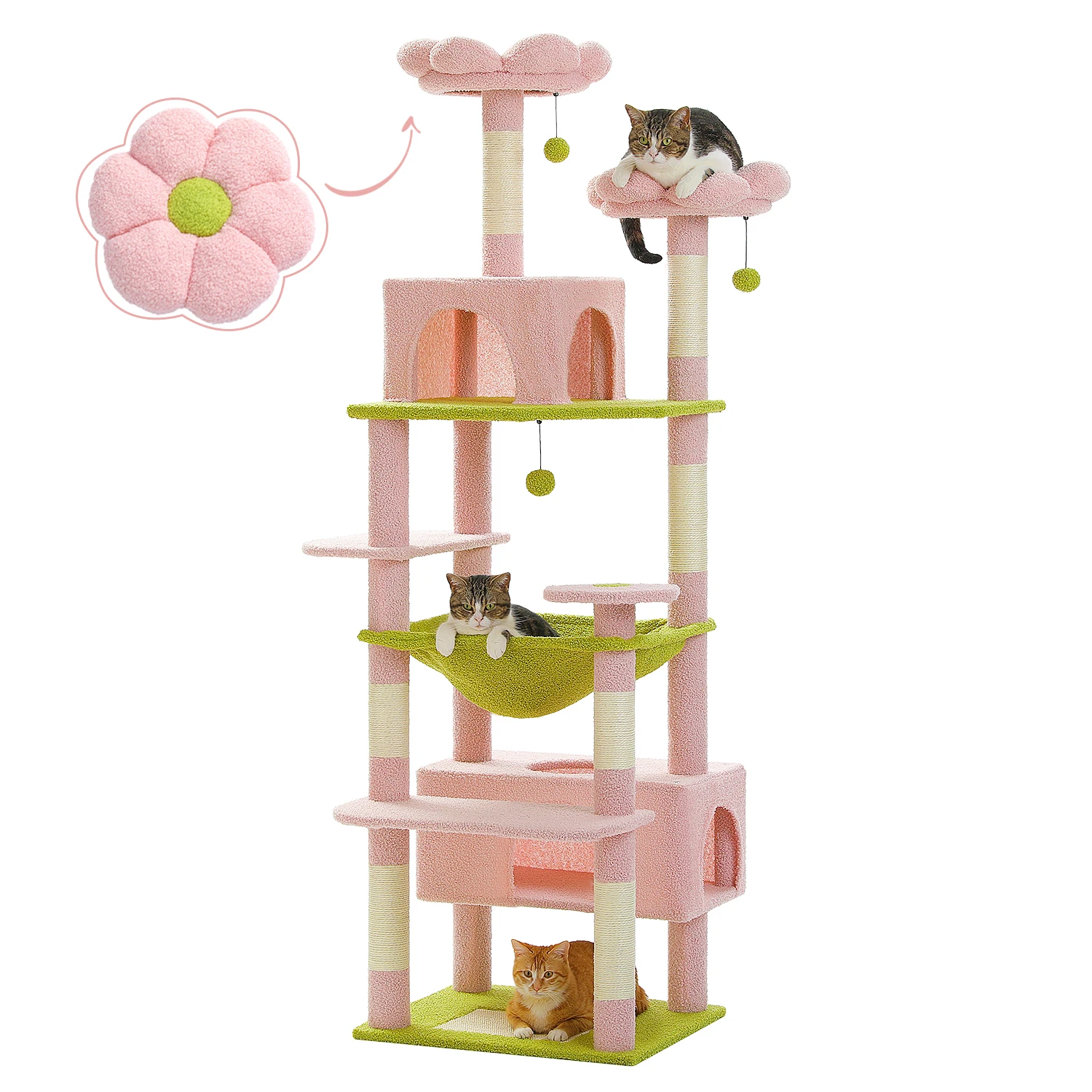 Multi-Level Cat Tree Tower with Scratching Posts&Board, Hammock, Cat Condo, Spacious Top Perch,Dangling Balls for Indoor Cats - Image 7