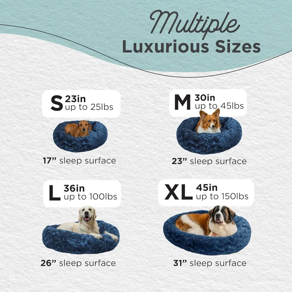 Friends Calming Donut Dog and Cat Bed, Lux Faux Fur, Navy Blue, (36in x 36in) - Anxiety Relief for Pets U - Image 4