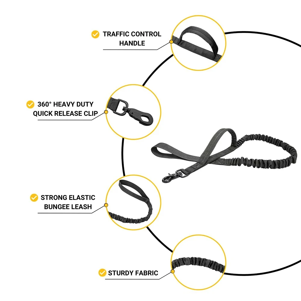 Tactical cat Leash Adjustable Quick Release Elastic Leads Rope With 2 Control Handle Military Heavy Duty Dog Leashes For Dogs - Image 5
