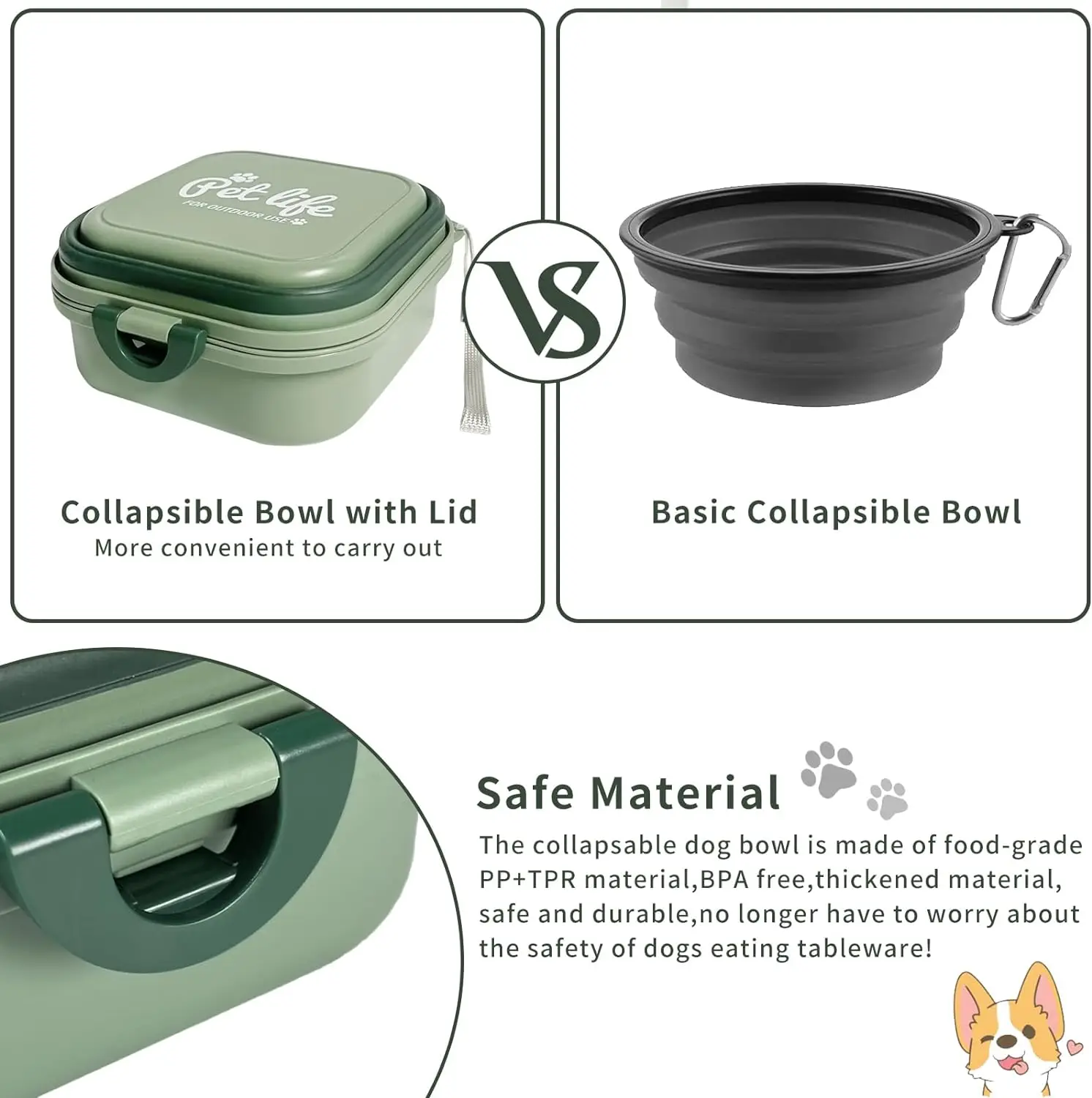 Collapsible Dog Water Bowl, Portable Dog Bowl for Traveling, 2-in-1 Pet Food and Water Feeder - Travel Dog Bowls with Lid for Wa - Image 4