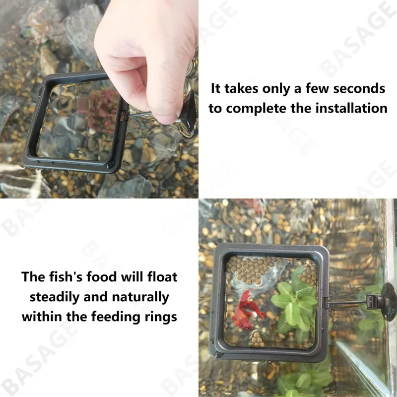 Aquarium Feeding Ring Fish Tank Station Floating Food Tray Feeder Square Circle Accessory Fish Foods Feeder Suction Cup Black - Image 4