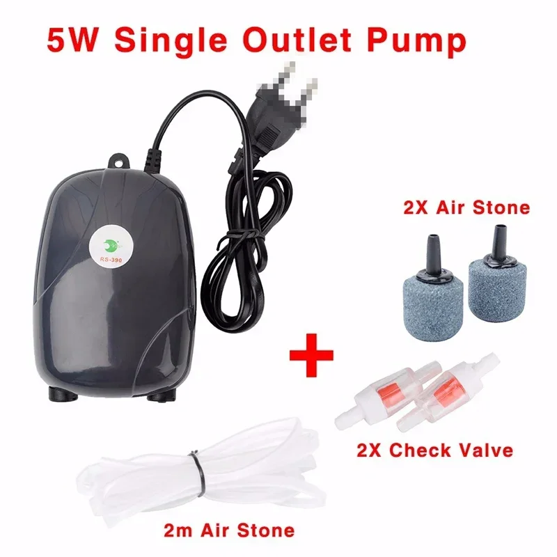 Aquarium Air Pump Fish Tank Mini Compressor Single Double Outlet with Check Valve Tube Aquatic Accessories 220V 3W 5W - Image 8