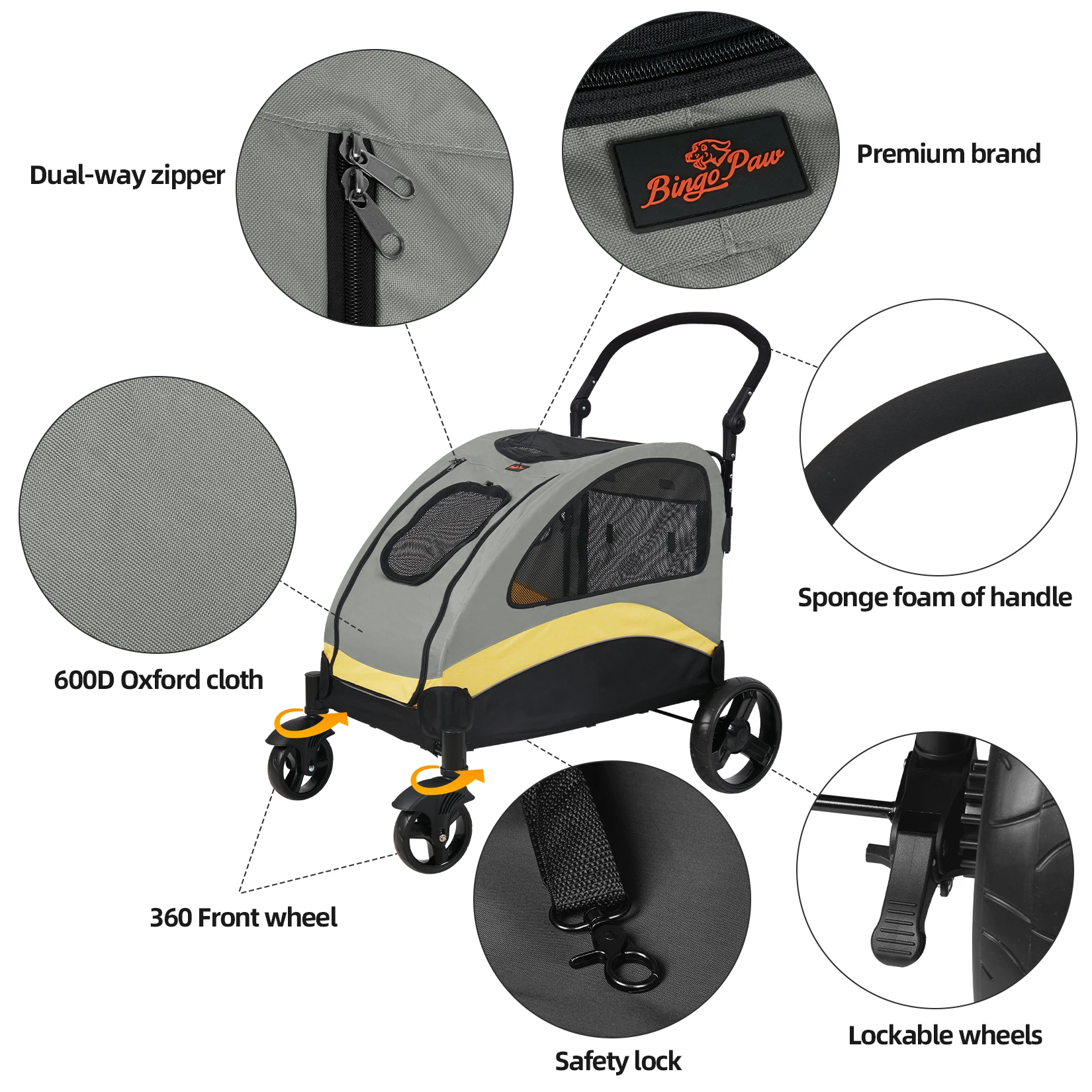 Dog Stroller Ultra-large 4 Wheels Pet Jogger Wagon Foldable Cart Travel Trolley Outdoor Animal Carrier Load Up To 55kg - Image 4