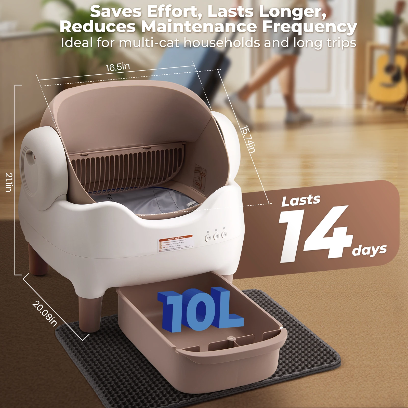 Self Cleaning Litter Box, Automatic Cat Litter Box with APP Control, Odor-Free Large Waste Bin, Open-Top for Multi Cats - Image 6