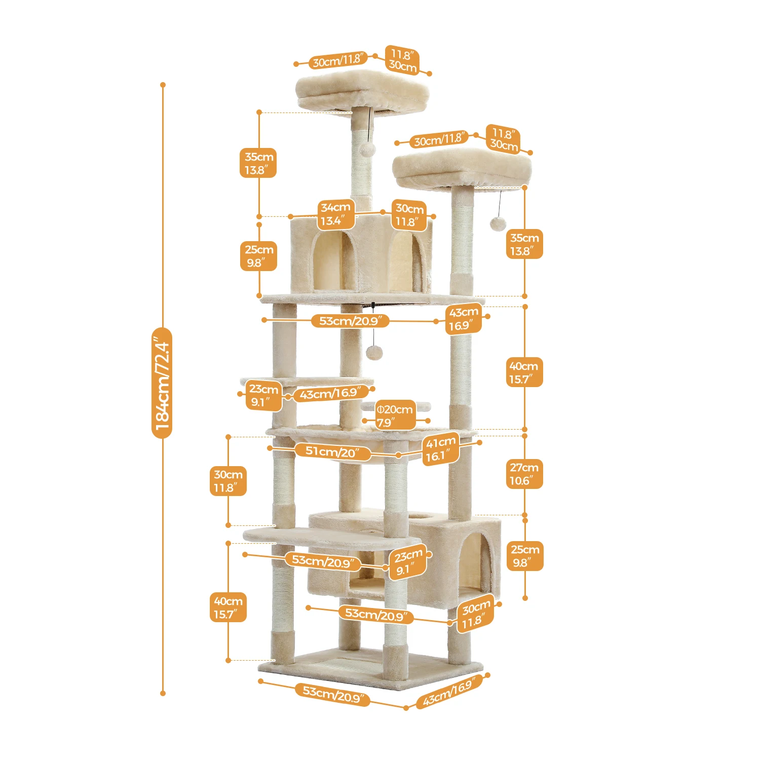 Multi-Level Cat Tree Tower with Scratching Posts&Board, Hammock, Cat Condo, Spacious Top Perch,Dangling Balls for Indoor Cats - Image 2