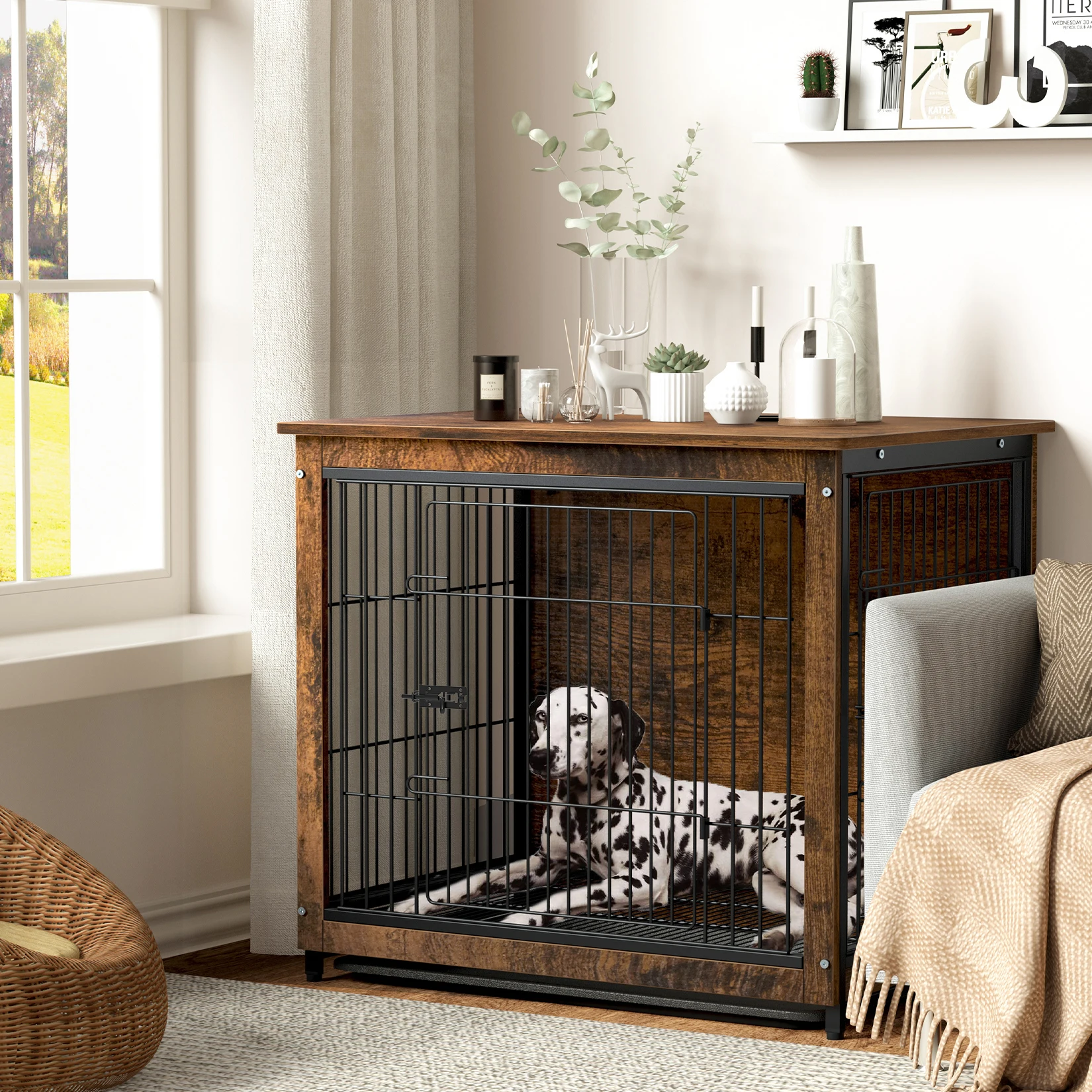 Spacious Dog Cage Furniture End Table Pet Kennel Crate Indoor Wooden Furniture Brown Medium and Large Animal Cage - Image 3