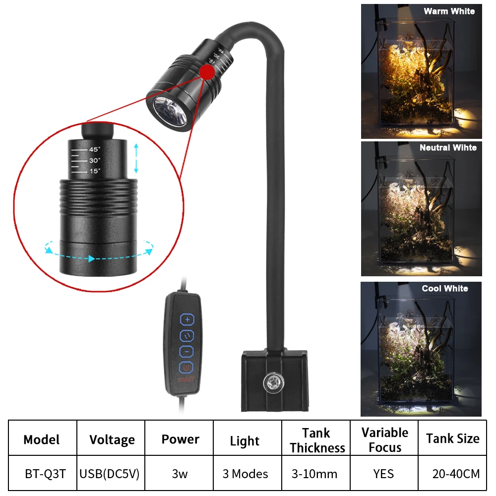 USB Aquarium Light Lighting plants Grow Light Super Slim LED 3W Aquatic Plant Lighting Waterproof Clip-on Lamp For Fish Tank - Image 8