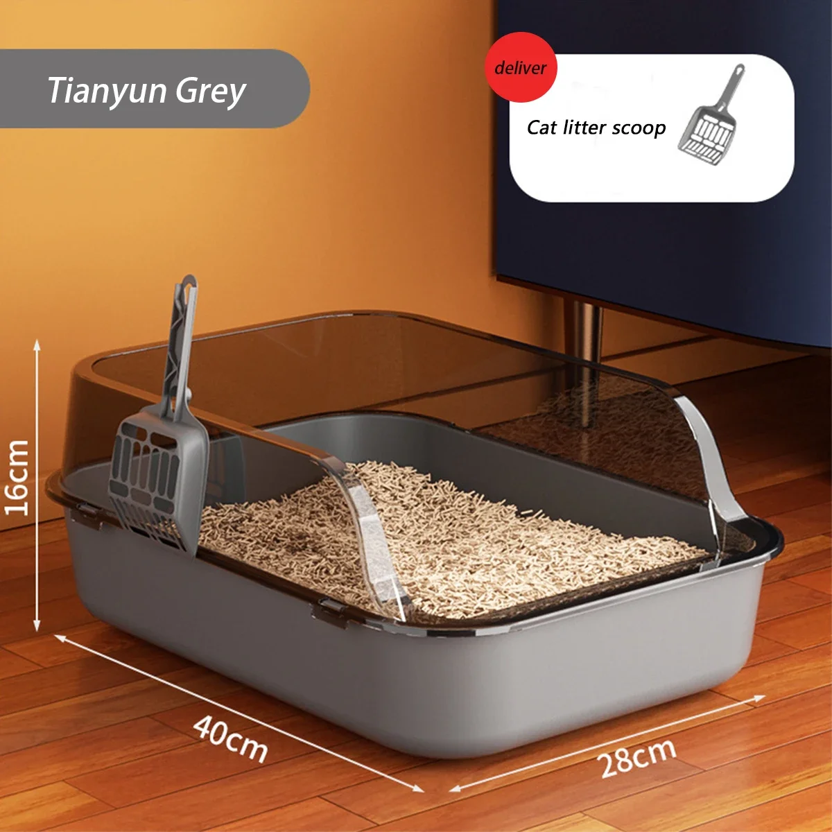 Cat Litter Box Thickening Kitty Sandbox Semi-enclosed High Side Splashproof Pet Bedpans with Litter Scoop Cleaning Cat Supplies - Image 8