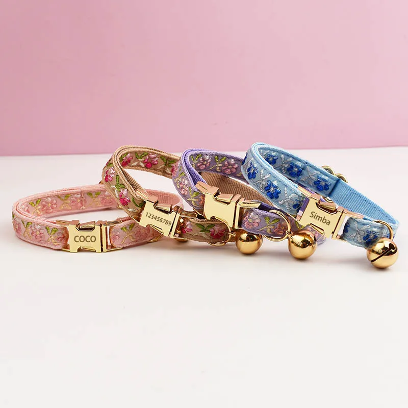 Cute Cat Collar Personalized Cat Collar leash set with Bell Engraving ID Tag Nameplate Kitten Collars Necklace - Image 5
