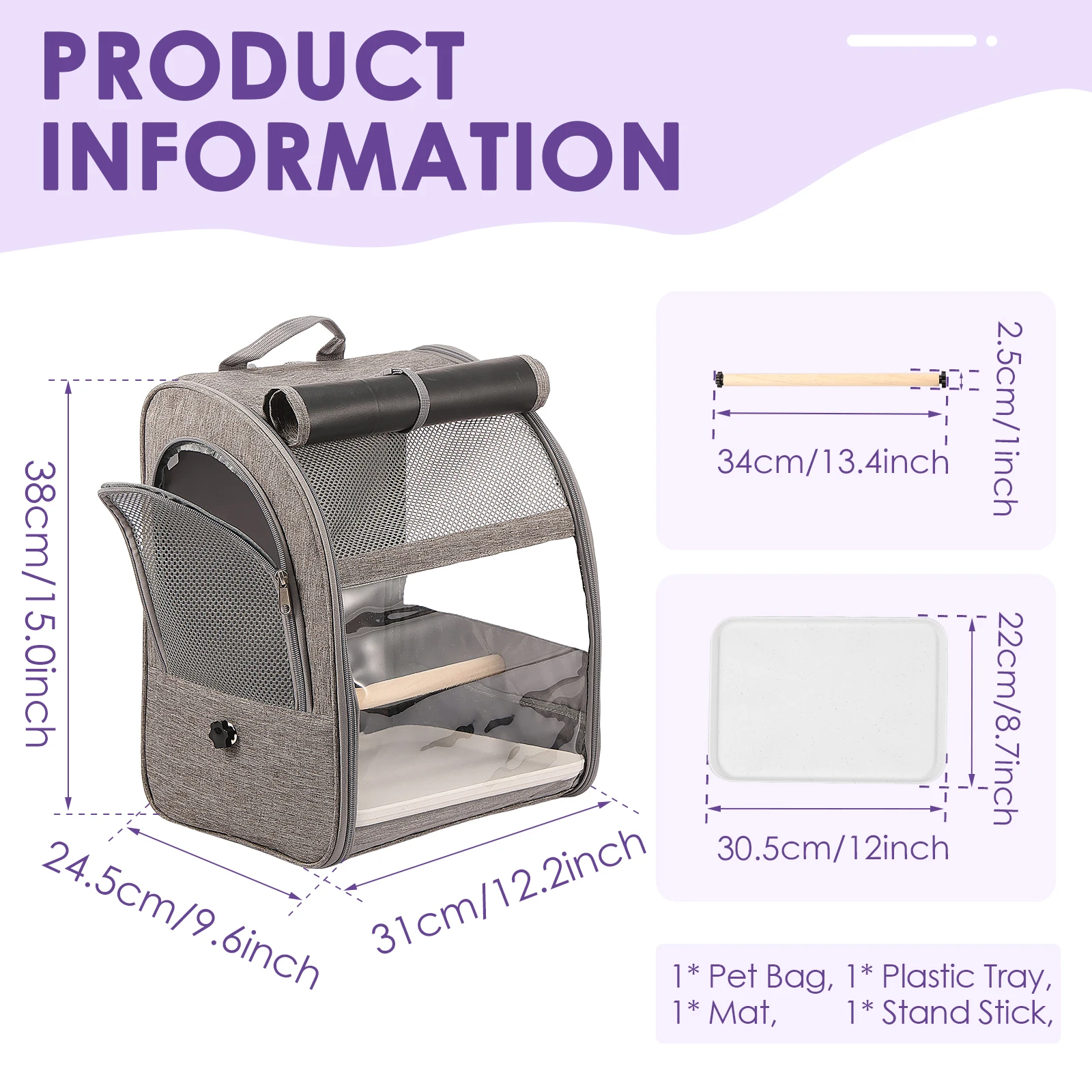 Portable Bird Travel Carrier Breathable Cockatiels Cage with Standing Perch and Tray Multi-functional Outdoor Pet Accessories - Image 7