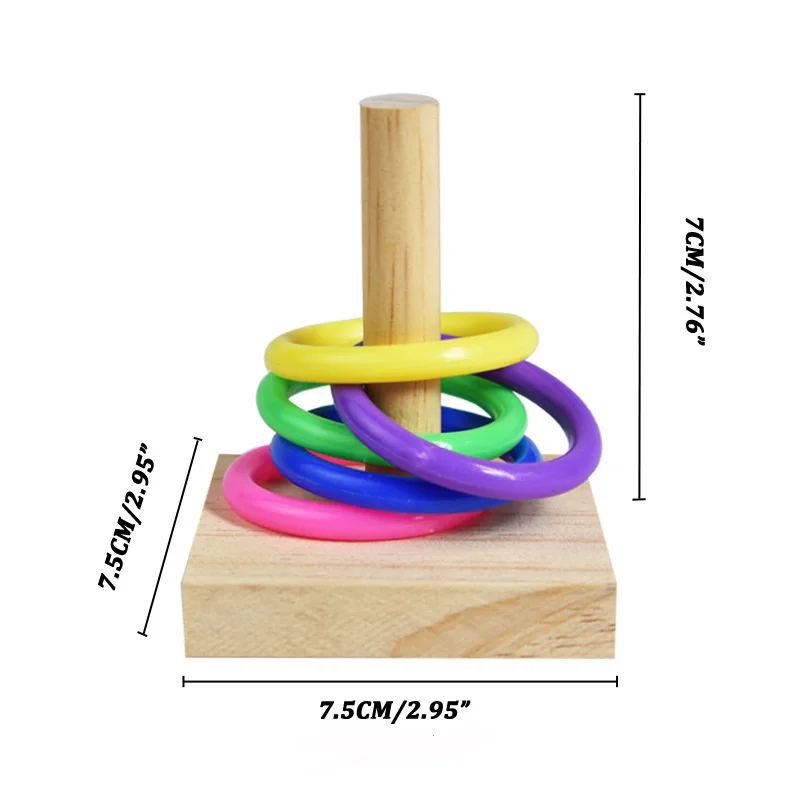 Bird Training Toys Set Wooden Block Puzzle Toys For Parrots Colorful Plastic Rings Intelligence Training Chew Toy Bird Supplies - Image 2