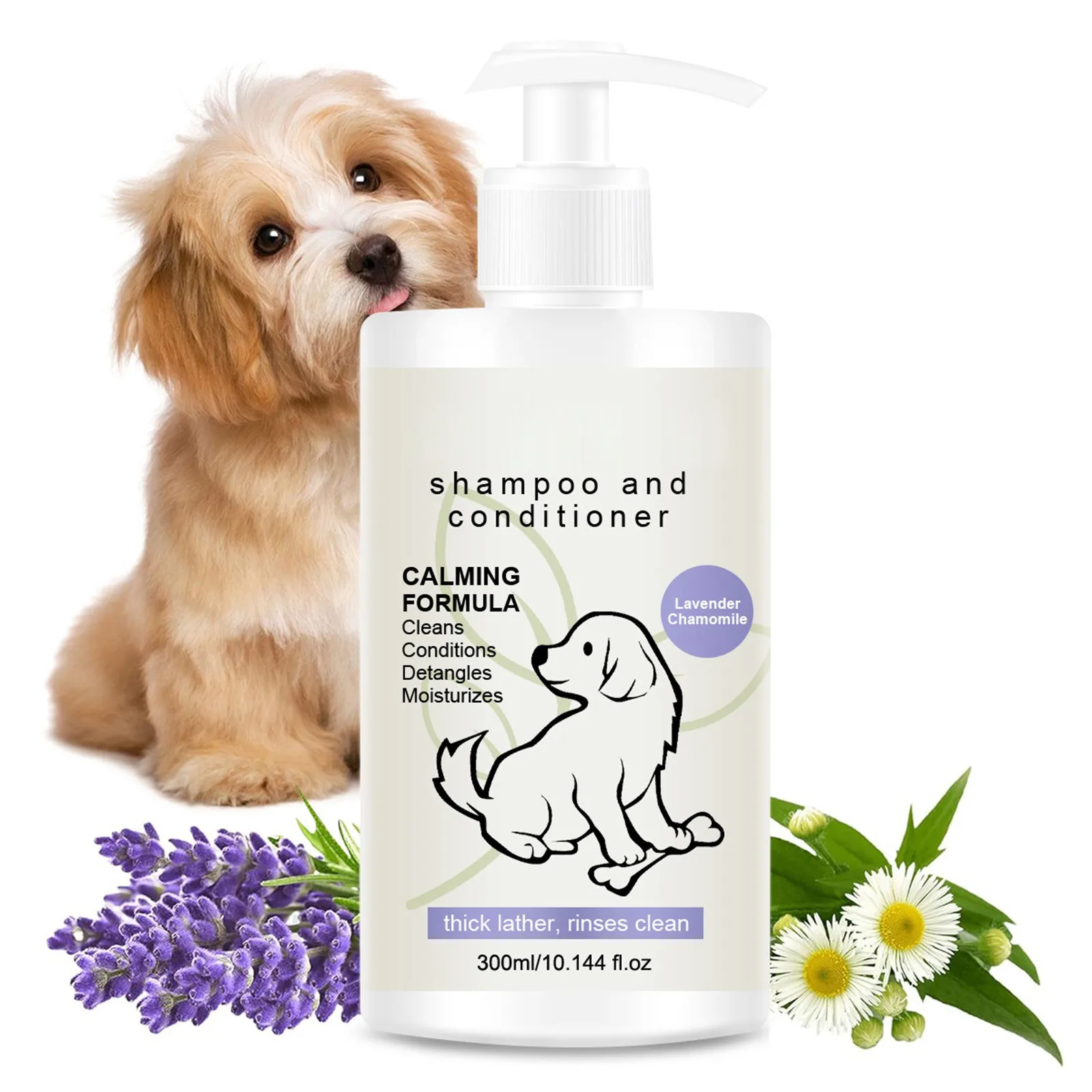 4-in-1 Calming Dog Shampoo Cleanses Conditions Smoothes Moisturizes with Lavender Chamomile Pet Friendly Cleanning Product - Image 3