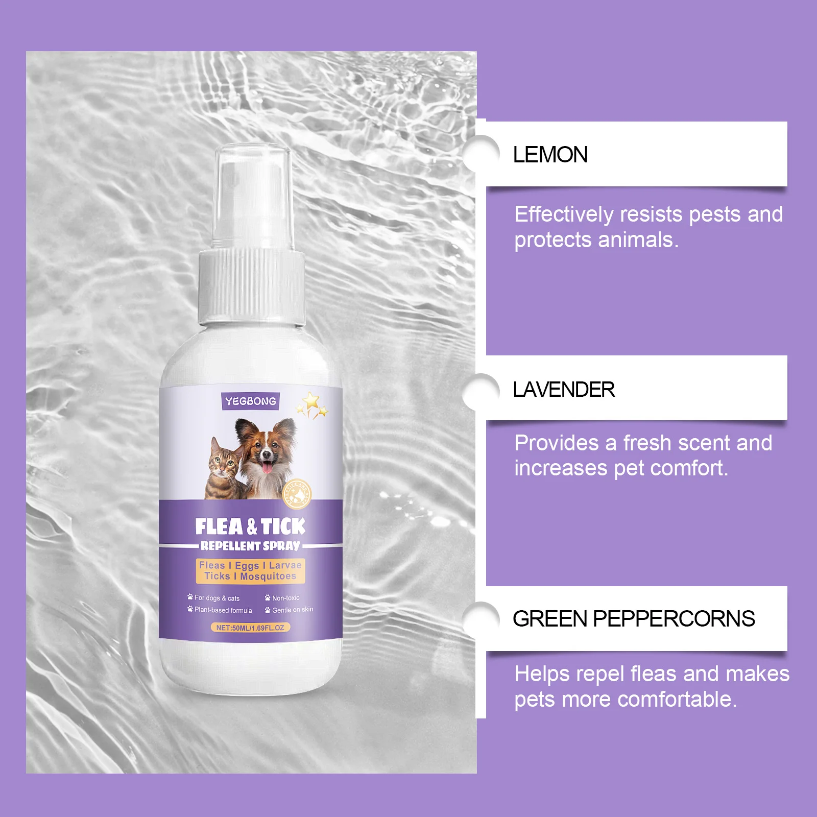 YEGBONG 50ml Flea Tick Prevention Spray for Dogs and Cats Fast Acting Waterproof Outdoor Protection with Natural Essential Oils - Image 2