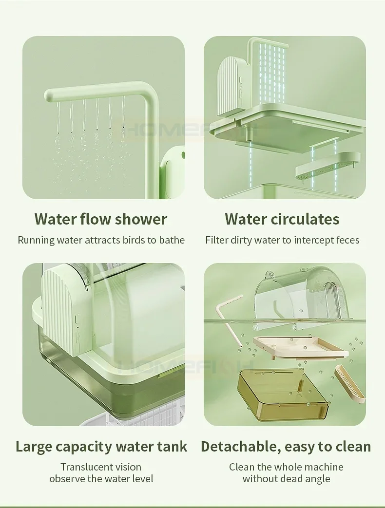 Clear Hanging Bird Bath Automatic Water Circulation Bath Shower For Bird Easy to clean Space Saving Design Bird Cage Accessory - Image 4