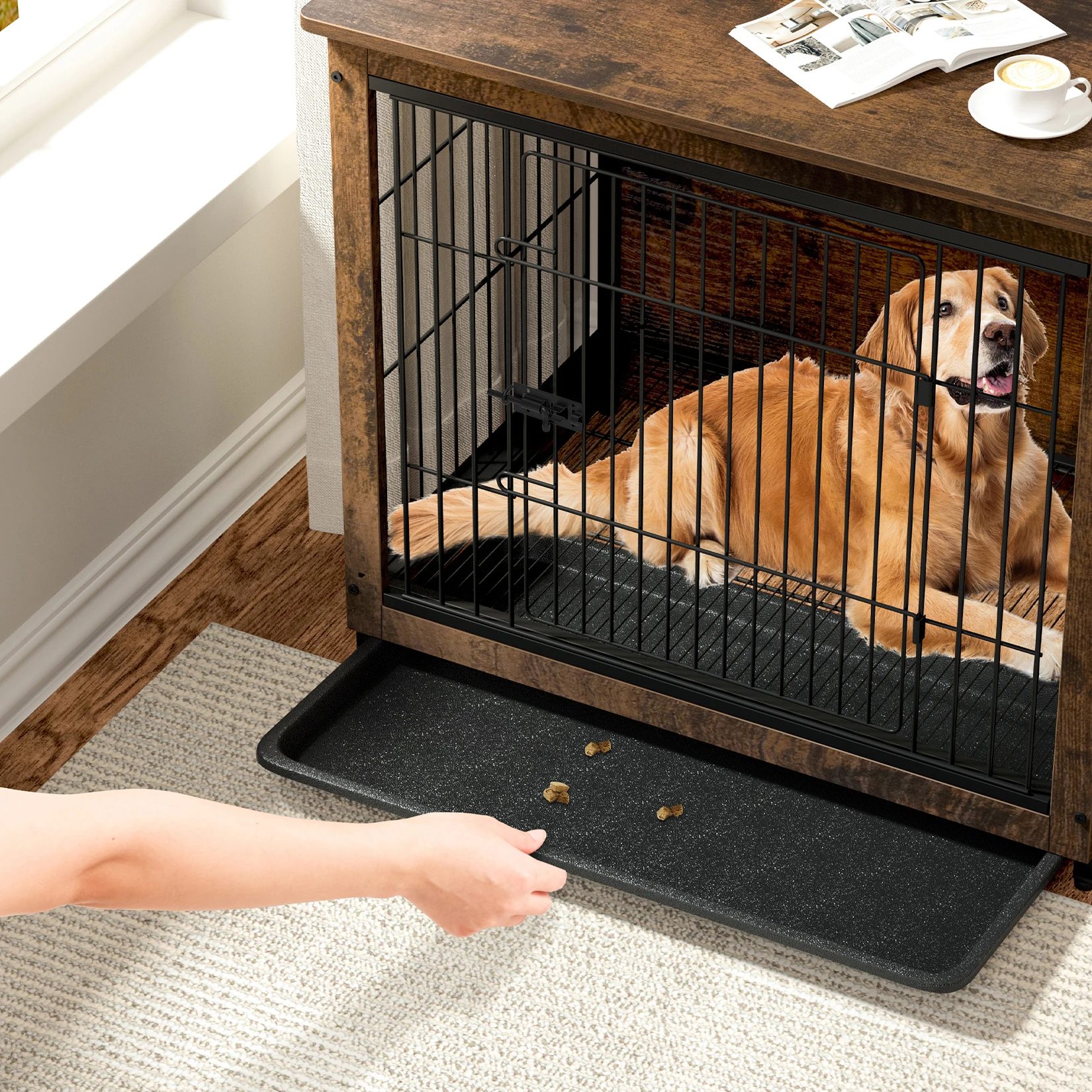 Spacious Dog Cage Furniture End Table Pet Kennel Crate Indoor Wooden Furniture Brown Medium and Large Animal Cage - Image 4