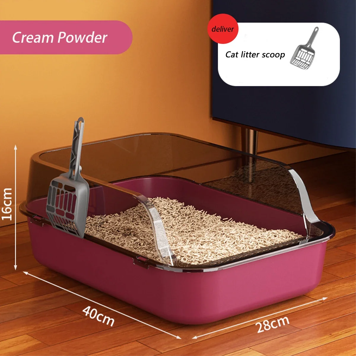 Cat Litter Box Thickening Kitty Sandbox Semi-enclosed High Side Splashproof Pet Bedpans with Litter Scoop Cleaning Cat Supplies - Image 7